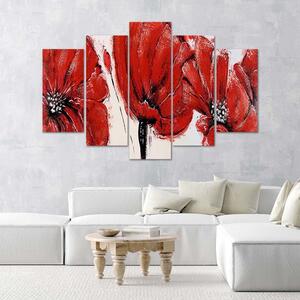 Obraz na plátně Červené květy - 5 dílný Rozměry: 100 x 70 cm