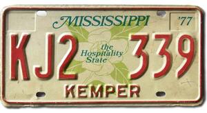Americká SPZ Mississippi Kemper Hospitality KJ2-339