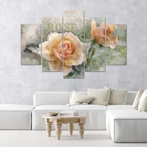 Obraz na plátně Čajové růže ošumělý elegantní - 5 dílný Rozměry: 100 x 70 cm
