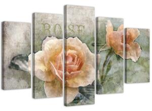 Obraz na plátně Čajové růže ošumělý elegantní - 5 dílný Rozměry: 100 x 70 cm