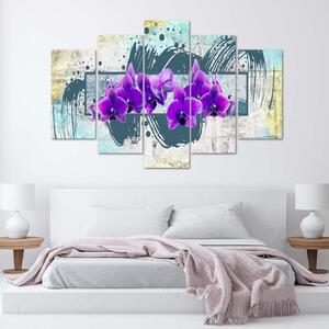 Obraz Fialové květy - 5 dílný Velikost: 100 x 70 cm, Provedení: Obraz na plátně