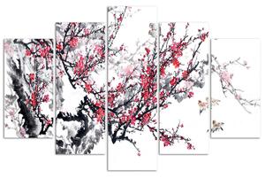 Obraz na plátně Japonská třešeň - 5 dílný Rozměry: 100 x 70 cm