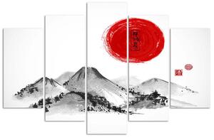 Obraz na plátně Červený západ slunce nad Japonskem - 5 dílný Rozměry: 100 x 70 cm