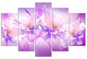 Obraz Fialová květinová kompozice - 5 dílný Velikost: 100 x 70 cm, Provedení: Panelový obraz