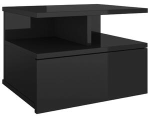 Nástěnný noční stolek černý vysoký lesk 40x31x27 cm dřevotříska