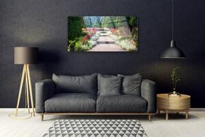 Obraz na skle Park Květiny Schody Zahrada 120x60 cm