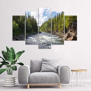 Obraz na plátně Řeka v lese - 5 dílný Rozměry: 100 x 70 cm