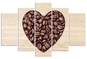 Obraz na plátně Srdce z kávových zrn - 5 dílný Rozměry: 100 x 70 cm