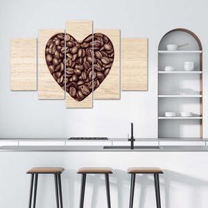 Obraz na plátně Srdce z kávových zrn - 5 dílný Rozměry: 100 x 70 cm