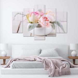 Obraz na plátně Růže v bílé váze - 5 dílný Rozměry: 100 x 70 cm