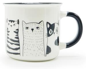 Hrnek ITEM Černobílé kočky, 340 ml, porcelánový hrnek, minimalistický design, na kávu a čaj