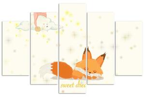 Obraz na plátně Sladké sny lišky - 5 dílný Rozměry: 100 x 70 cm