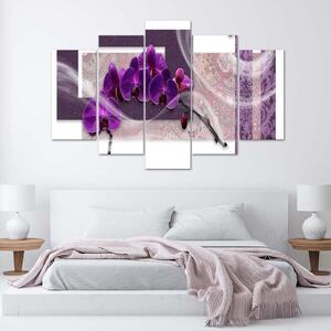 Obraz Fialová orchidej - 5 dílný Velikost: 100 x 70 cm, Provedení: Panelový obraz