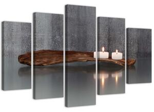 Obraz na plátně Zenová kompozice se svíčkami a dřevem - 5 dílný Rozměry: 100 x 70 cm