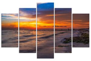 Obraz na plátně Tmavý západ slunce na pláži - 5 dílný Rozměry: 100 x 70 cm