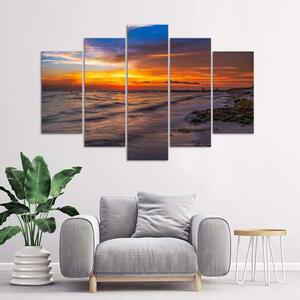 Obraz na plátně Tmavý západ slunce na pláži - 5 dílný Rozměry: 100 x 70 cm