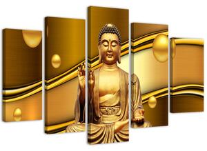 Obraz na plátně Zlatý Buddha na zlatém pozadí - 5 dílný Rozměry: 100 x 70 cm