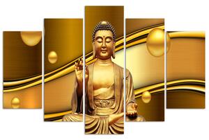 Obraz na plátně Zlatý Buddha na zlatém pozadí - 5 dílný Rozměry: 100 x 70 cm