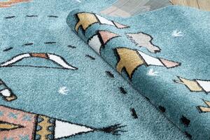 Makro Abra Dětský kusový koberec FUN Indiánská vesnice modrý Rozměr: 80x150 cm