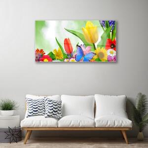 Obraz na skle Motýl Květiny Příroda 100x50 cm