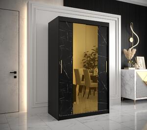 Šatní skříň Abi Golden T1 Barva korpusu: Černá, Rozměry: 120 cm, Dveře: Černý Marmur + zlaté zrcadlo