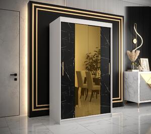 Šatní skříň Abi Golden T1 Barva korpusu: Černá, Rozměry: 200 cm, Dveře: Bílý Marmur + zlaté zrcadlo