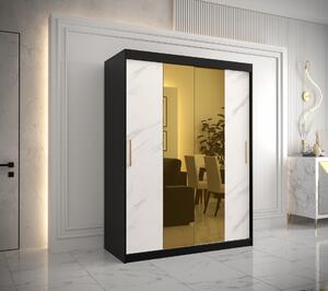 Šatní skříň Abi Golden T1 Barva korpusu: Černá, Rozměry: 150 cm, Dveře: Bílý Marmur + zlaté zrcadlo