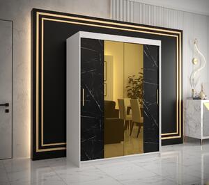 Šatní skříň Abi Golden T1 Barva korpusu: Bílá, Rozměry: 150 cm, Dveře: Černý Marmur + zlaté zrcadlo