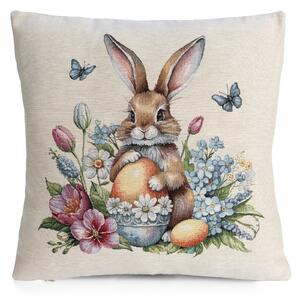 VELIKONOČNÍ GOBELÍNOVÝ DEKORAČNÍ POVLAK NA POLŠTÁŘ BUNNY 45X45 CM VZOROVANÝ