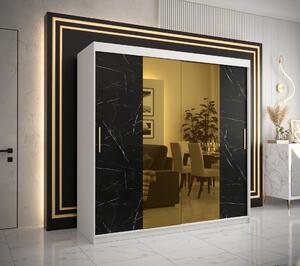 Šatní skříň Abi Golden T1 Barva korpusu: Bílá, Rozměry: 200 cm, Dveře: Černý Marmur + zlaté zrcadlo