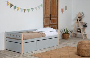 Světle šedá lakovaná postel Marckeric Compte 90 x 190 cm se zásuvkami