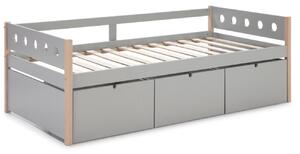 Světle šedá lakovaná postel Marckeric Compte 90 x 190 cm se zásuvkami