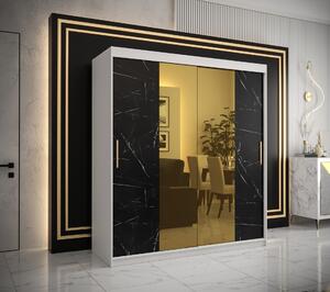 Šatní skříň Abi Golden T1 Barva korpusu: Bílá, Rozměry: 180 cm, Dveře: Černý Marmur + zlaté zrcadlo