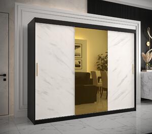 Šatní skříň Abi Golden T1 Barva korpusu: Černá, Rozměry: 250 cm, Dveře: Bílý Marmur + zlaté zrcadlo
