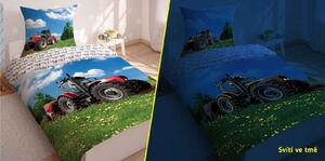 DETEXPOL Svítící Povlečení Traktor na louce Bavlna, 140/200, 70/80 cm