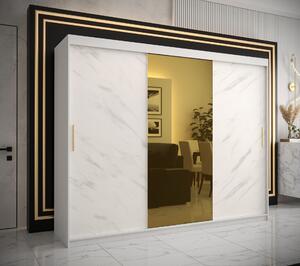 Šatní skříň Abi Golden T1 Barva korpusu: Bílá, Rozměry: 250 cm, Dveře: Bílý Marmur + zlaté zrcadlo