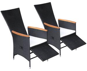 Nastavitelné zahradní židle 2 ks s poduškami polyratan černé