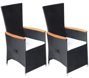 Nastavitelné zahradní židle 2 ks s poduškami polyratan černé