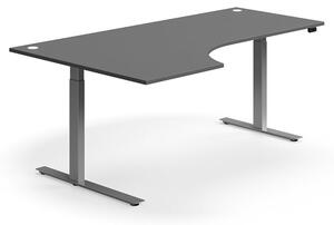 AJ Produkty Výškově nastavitelný stůl FLEXUS, rohový, 2000x1200 mm, stříbrná podnož, šedá