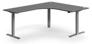 AJ Produkty Výškově nastavitelný stůl FLEXUS, rohový, 1600x2000 mm, stříbrná podnož, šedá
