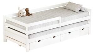 KONDELA Postel s přistýlkou a úložným prostorem, 90x200, bílá, ELARA