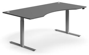 AJ Produkty Výškově nastavitelný stůl FLEXUS, vykrojený, 2000x1000 mm, stříbrná podnož, šedá