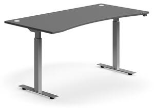 AJ Produkty Výškově nastavitelný stůl FLEXUS, vykrojený, 1600x800 mm, stříbrná podnož, šedá