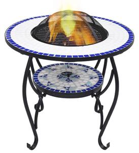 Mozaikový stolek s ohništěm modrý a bílý 68 cm keramika