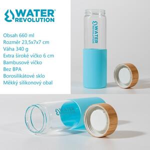 Water Revolution Skleněná láhev na pití v silikonovém obalu modrá Borosilikátové sklo, Silikon, 660 ml