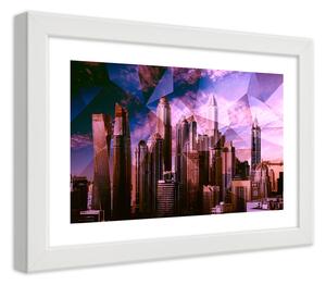 Gario Plakát Geometrické město ve fialové barvě Barva rámu: Bílá, Velikost: 100 x 70 cm