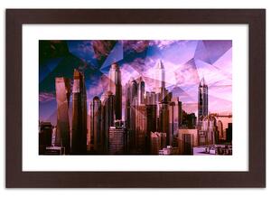 Plakát Geometrické město ve fialové barvě Barva rámu: Hnědá, Rozměry: 100 x 70 cm