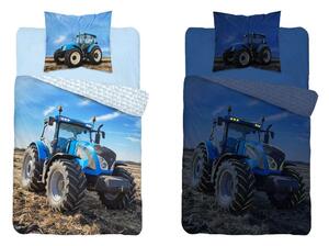DETEXPOL Svítící povlečení Traktor blue Bavlna, 140/200, 70/80 cm
