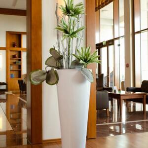 Květináč RONDO CLASSICO 100, sklolaminát, výška 100 cm, bílý lesk