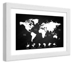 Gario Plakát Kontrastní mapa světa a světadílů Barva rámu: Bílá, Velikost: 100 x 70 cm
